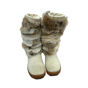 Oscar Sport Women's White & Brown Fur Leather Apres Ski Snow Boots Eur Size 38